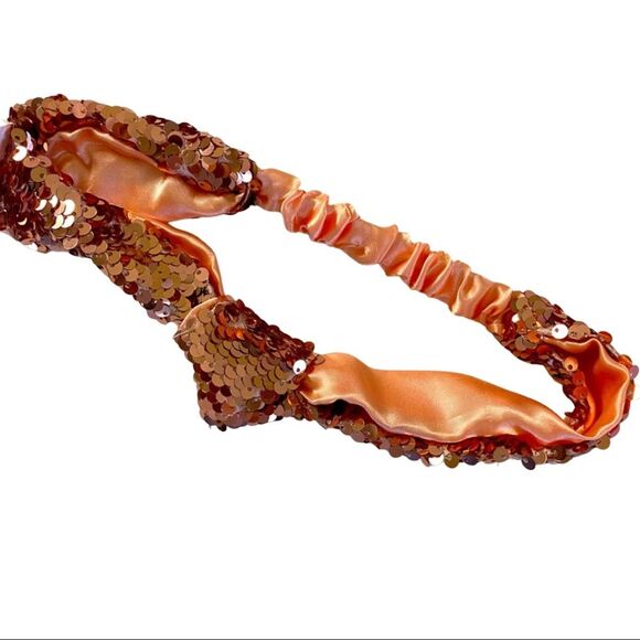 NWT Rose Gold More Than Magic Sequin Girls Lined Elastic Headband with Top Knot - Picture 1 of 8